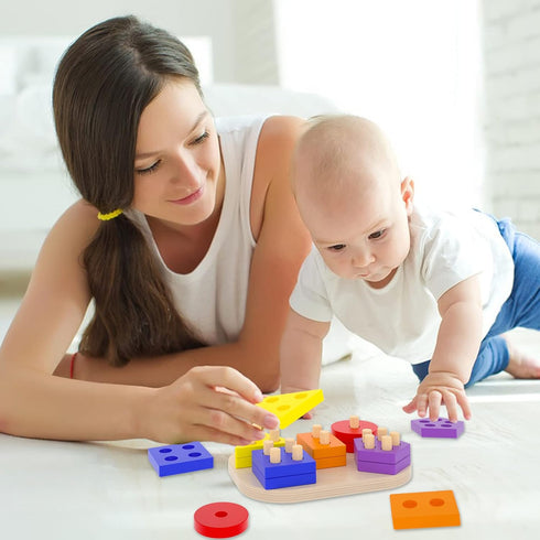 Montessori Toys for 1 2 3 Year Old Toddlers Wooden Shape Sorter Puzzles Sorting & Stacking Toys Educational Learning Toys for Preschool Activity G...