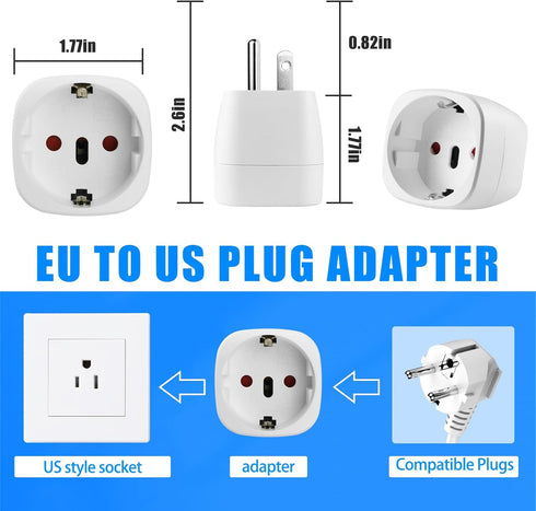 Europe to US Plug Adapter, OFOAEEA 2 Pack European to USA Plug Adapter, EU to US Plug Adapter, Europe to USA Travel Converter for EU Spain France ...