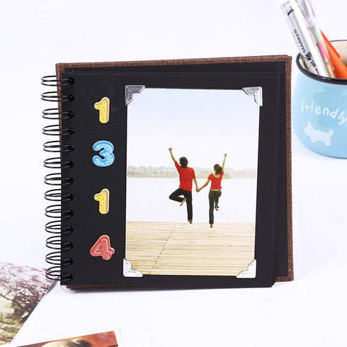 Enyuwlcm Linen Hardcover Small Scrapbook with Black Pages 4 x 6 Handmade Photo Album DIY Album Book Suitable for School Kids Boy 40 Pages Coffee...