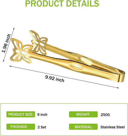 2 Pack 9 Inch Gold Serving Tongs,Buffet Tongs,Stainless Steel Food Tongs Appetizer Tongs,Butterfly Shaped Kitchen Tongs Serving Utensils...