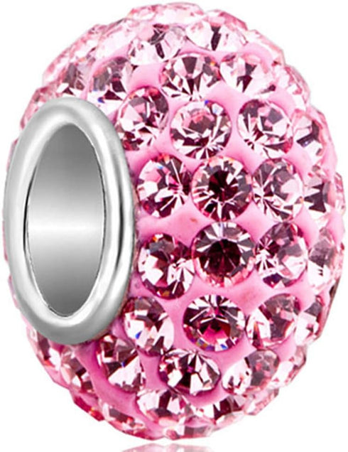 CharmSStory 925 Sterling Silver Pink Simulated Birthstone Charms Synthetic Crystal Bead For Bracelets...