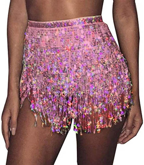 REETAN Boho Belly Skirt Sequins Belly Hip Scarf Tassel Fringe Skirt Rave Party Dance Performance Costume for Women and Girls...