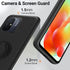 Phone Case with Glass Screen Protector for Xiaomi Redmi 12C/Poco C55 - Black, 360° Rotatable Ring Holder, Magnetic Kickstand, Shockproof Protectiv...