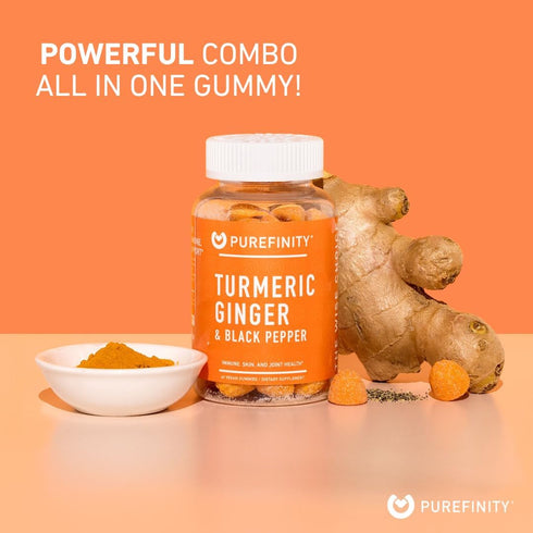 Turmeric Ginger & Black Pepper Gummies for Adults – Turmeric Curcumin Chewables to Support Joint Health, Delicious Peach Flavor – Gluten Free, Veg...