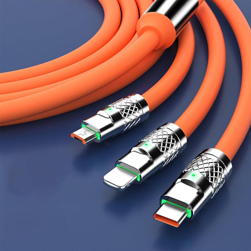 Orange 3 in 1 Multi USB Cable 100W Multi Charger Cable Fast Charging Cable Fast and Stable Charging to Various Mobile Phones with Type-C/Android/C...