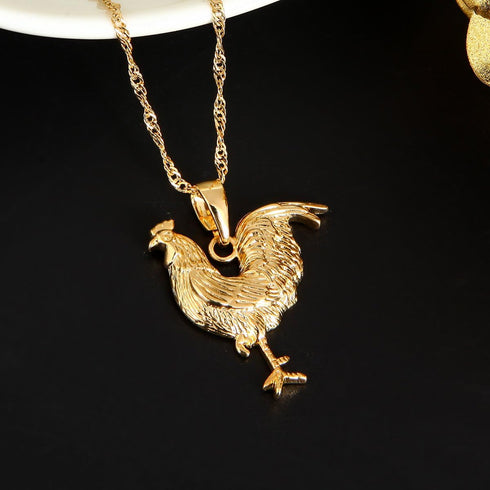 Women Jewelry 24k Gold Plated Animal Rooster Chicken Pendant Necklace Jewelry...