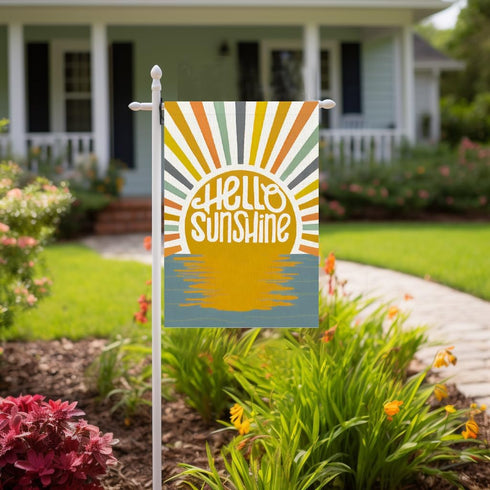 Summer Garden Flags for Outside, Hello Sunshine Garden Flag 12x18 Inch Vertical Double Sided Sunrise Burlap Small Seasonal Yard Decoration...