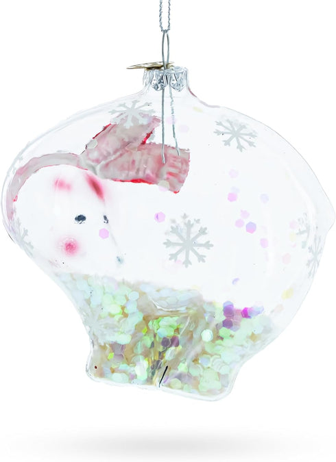 Clear Polar Bear Blown Glass Christmas Ornament...