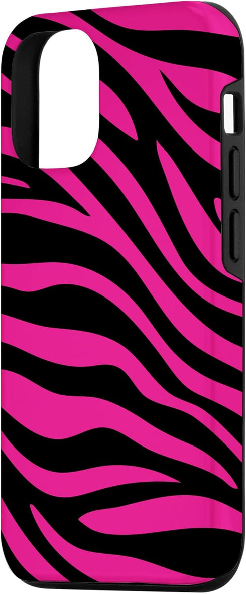 iPhone 14 Zebra Animal Print Pattern Black and Pink Cute Phone Case...