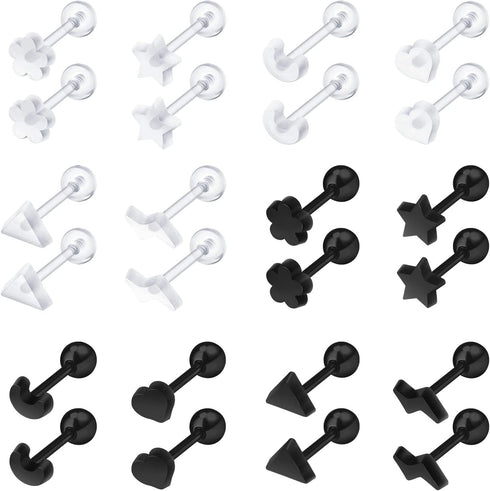 24Pcs Plastic Earrings For Sensitive Ears Silicone Medical Clear Tragus Cartilage Daith Studs Retainers 16G...