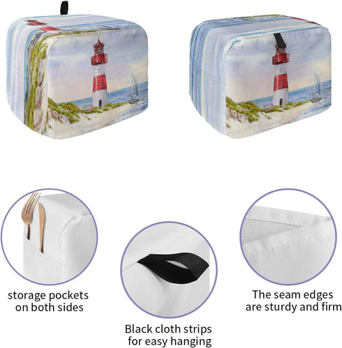 Coastal Lighthouse Toaster Cover 2 Slice, Small Kitchen Appliance Covers, Watercolor Blue Sky Sea Summer Beach Nautical Toaster Oven Cover with Lo...