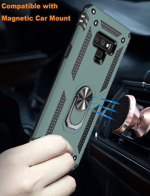 IKAZZ for Galaxy Note 9 Case,Military Grade Shockproof Heavy Duty Protective Phone Cover Pass 16ft Drop Test with Magnetic Kickstand Pine Green...