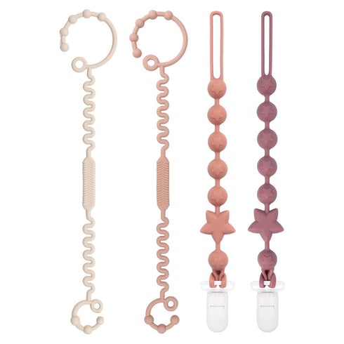 Babygoal Silicone Pacifier Clips 4 Pack,2pcs Pacifier Holder Clip with 2pcs Toy Strap Chain for Baby Boy Girl Fits All Pacifier,Binky,Teething Toy...