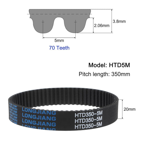 uxcell HTD5M-350 Rubber Timing Belt 70 Teeth Closed Loop Pulley Timing Belt 20mm Width, 350mm Pitch Length Synchronous Belt...