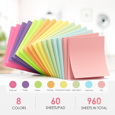 MaxGear Sticky Notes 3x3, 16 Pads Colorful Sticky Pads, Strong Adhesive Self-Stick Note Pads, Super Sticking Power Memo Pads, Leave Reminders Stic...