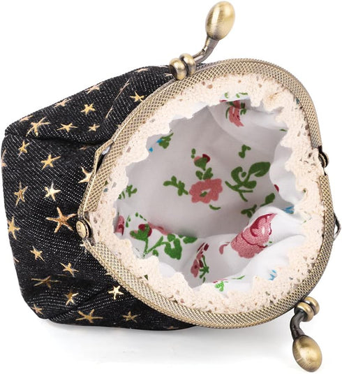 Oyachic Five-Pointed Star Coin Purse Denim Change Pouch Wallets Buckle with Kisslock Clasp Coin Holder Clutch Handbags for Women Ladies (Black)...