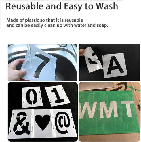 3 Inch Letter Stencils Symbol Numbers Craft Stencils, 42 Pcs Alphabet Stencils Letter Stencil Interlocking Stencil Kit Reusable Plastic Stencils L...