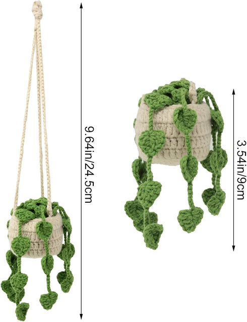yueton 1Pack Cute Plant Basket Car Mirror Pendant Handmade Rearview Mirror Hanging Accessories Green Plants Car Interior for Women Men...