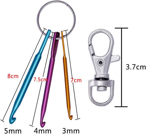 BAGERLA Mini Crochet Hooks with Keychain and Swivel Hooks Aluminum Knitting Needles Tool Suitable for Yarn Knitting and Sewing Perfect for Pro or ...