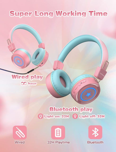 Link Dream Kids Bluetooth Headphones with Microphone for School On-Ear Headphone Toddler Children Wireless Headphone Headset with LED Lights Compa...