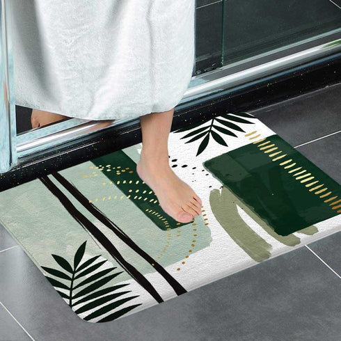 Green Mid Century Bath Rugs for Bathroom, Modern Boho Geometric Abstract Emerald Green Minimalist Striped Non Slip Flannel Bathroom Rug, Dry Fast ...