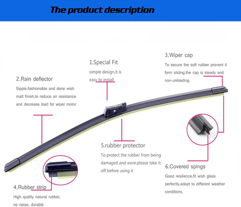Windshield Wiper Blades For Chevrolet Trax 2012-2020 Ford Fiesta 2008-2017 Buick Encore 2012-2019 Fiat 500L 2014-2020 Original Equipment Replaceme...