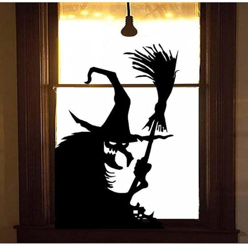 Halloween Window Decoration Giant Witch Window Posters Window Clings Halloween Spooky Cemetery Witch Wall Decals Creepy Silhouette for Halloween D...