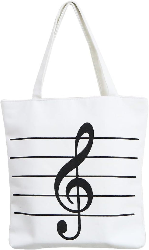 Music Notes Handbag Canvas Tote Bag Reusable Grocery Bag Shoulder Shopping Bag for Women Girls Gift (White)...