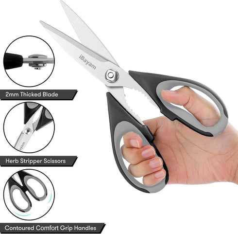 iBayam 8.5" Kitchen Scissors with Sheath, Black Kitchen Accessories, Household Appliances Home Essentials, Kitchen Gadgets Utensils, House Décor, ...