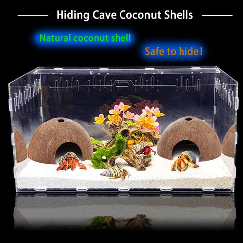 2 Pack Spider Coconut Shell Shelter, Hermit Crab Hideout, Lizard Hiding Cave, Turtle Rest Hut, Fish Tank Aquarium Decoration...
