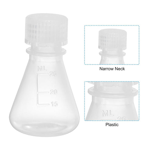 PATIKIL Erlenmeyer Flask, 25ml Narrow Mouth Graduated Flasks Plastic Flasks with Printed Graduation for Lab Experiment Chemistry Science Study...