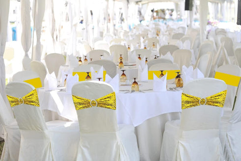 Sequin Chair Sashes Stretch Chair Bands Spandex Polyester Bows for Party Hotel Wedding Banquets Decoration -Gold 6 Pcs...