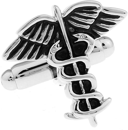 Doctor Caduceus Asclepius MD Physician Surgeon Nurse RN Medical Medicine Pair Black Cufflinks...