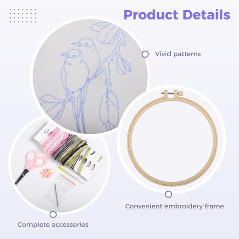 4 Sets Embroidery Kit, Art Craft Handy Sewing Set for Beginners, Hummingbird and Flower Cross Stitch Starter Kits, Chinese Traditional DIY Embroid...