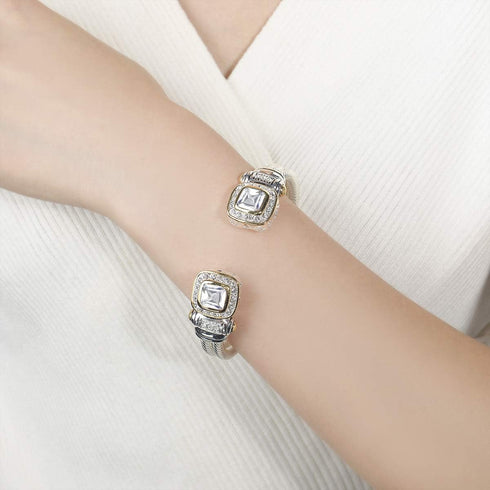 UNY Designer Inspired Jewelry Double Cable Wire CZ Antique Bangle Elegant Beautiful Valentine Gift (White)...