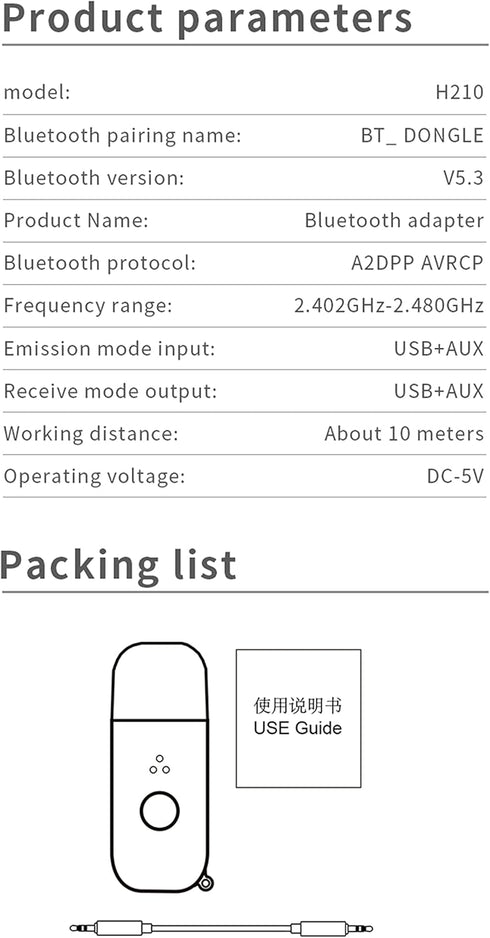 2 in 1 Bluetooth V5.3 Transmitter Receiver, USB Bluetooth Adapter, Wireless Audio Transmitter for TV to Bluetooth Headphones, Low Latency, Power b...