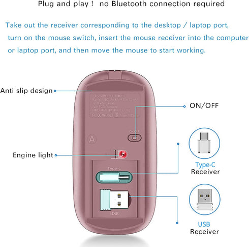 Wireless Mouse for MacBook Pro MacBook Air Mac iMac Desktop Computer Chromebook Win7/8/10 PC HP Dell Laptop (Rose Gold)...