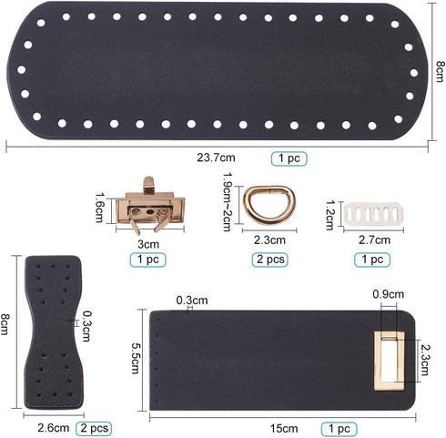 PandaHall DIY PU Leather Bag Knitting Set, Leather Bottom/26' Shoulder Strap/Bag Twist Lock/Flap Cover/Buckles for Crochet Handbag Tote, Black (7 ...