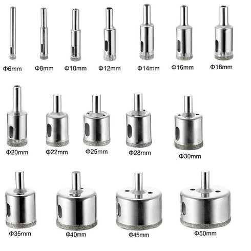 16PCS Diamond Hole Saw Drill Bits Set Kit for Ceramic, Premium Glass Drill Bit for Bottles,Pots, Marble, Granite Stone, Tile Cutting, 1/4 to 2 Inc...