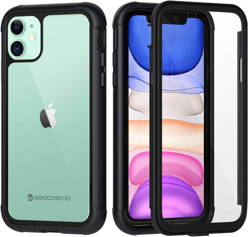 seacosmo iPhone 11 Case, Full Body Shockproof Cover with Built-in Screen Protector, Scratch Resistant/Touch Sensitive/Dust Proof, Slim Fit Bumper ...