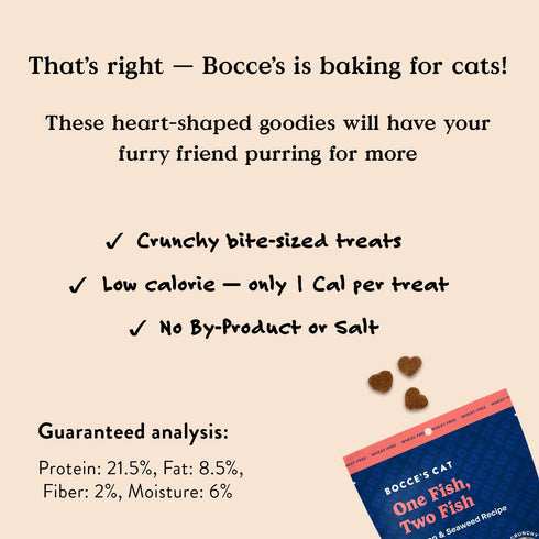 Bocce's Bakery, One Fish, Two Fish Crunchy Treats for Cats, Wheat-Free Everyday Cat Treats, Made with Limited-Ingredients, Baked in The USA, All-N...