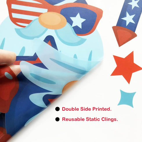 4th of July Gnome Window Clings Decorations 9 Sheets Patriotic Window Clings Red White and Blue Party Supplies Decor for Home School Office Classr...