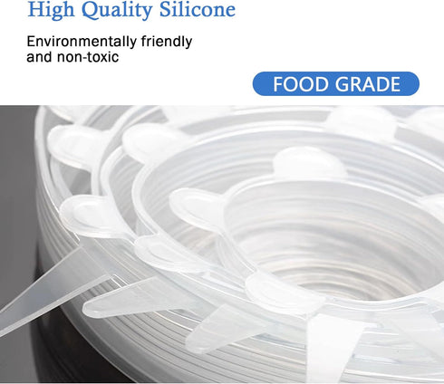 6pcs Silicone Stretch Lids Silicone Food Covers Reusable Food Lids Fit All Round Containers, Cups, Plates and Bowls, 6 Sizes (White)...