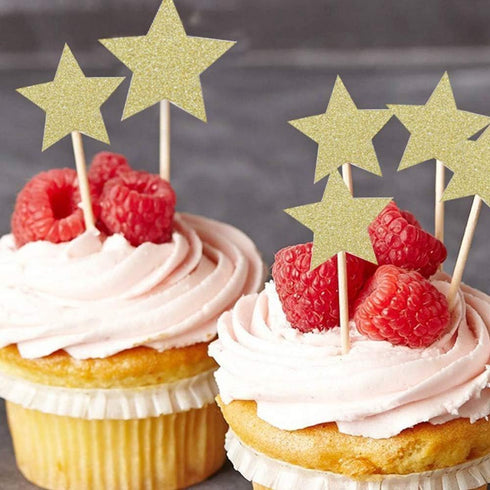 Hvogvok 72 pcs Cupcake Toppers, Twinkle Gold Star DIY Glitter Mini Birthday Cake Snack Decorations(Star)...