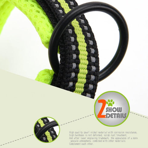 Creation Core Reflective Mesh Padded Dog Collar Adjustable Nylon Outdoor Adventure Pet Collar, Green M...