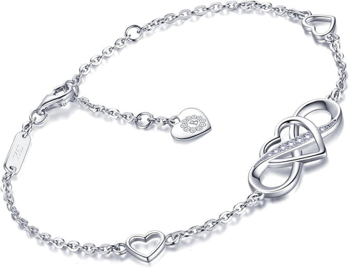 Billie Bijoux Women Bracelets 925 Sterling Silver Infinity Heart White Gold Plated Cubic Zirconia Adjustable Bracelet Best Gifts for Women...