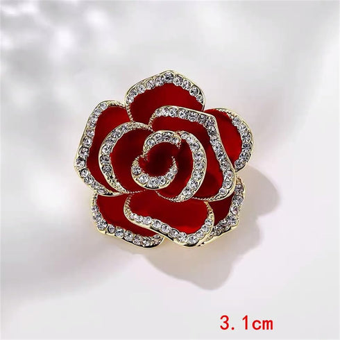Crystal Rhinestone Red Flower Brooch Women's Camellia Pin Rhinestone Floral Brooch Ladies' Fashion Clothing Brooch Jewelry Accessory...