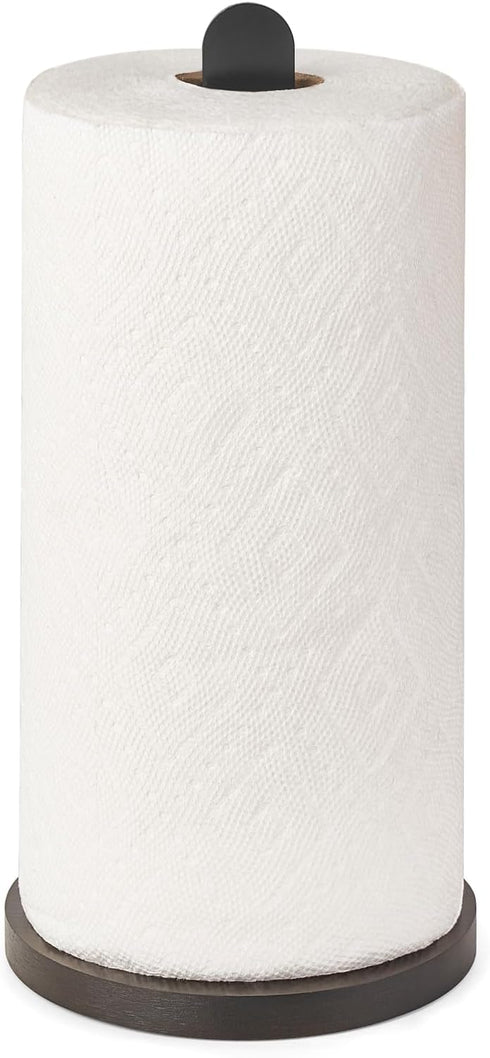 Mkono Paper Towel Holder Black Kitchen Roll Holder Organizer Countertop Paper Towels Holder with Heavy Duty Non-Slip Wood Base, Bathroom Towel Rol...