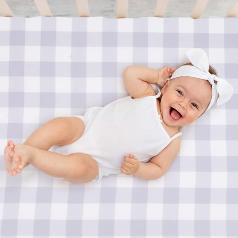 JISEN Baby Crib Sheet 1 Piece Portable Fitted Crib Sheet for Standard Crib and Toddler Mattresses Nursery Bed Decor for Boys Girls 28x52 Inch Grid...