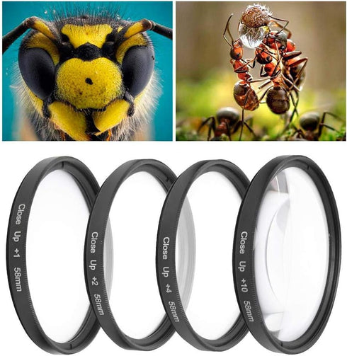 Optical Glass Macro Close Up Filters, Macro Lens Filter Kit +1/+2/+4/+10 Lens Filter, Macro Filter 58mm Closeup Macro Filter Set......